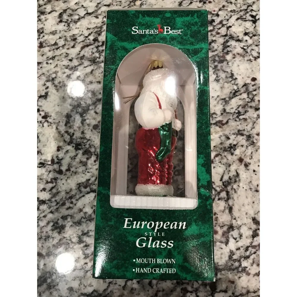 Santa's Best European Style Glass Santa Claus Glitter Christmas Ornament Vintage